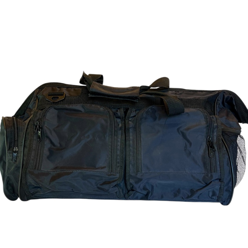 Stylish Vintage Dark Black Duffel Bag with Many Pockets.   New without Tags.